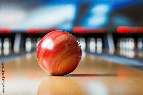 Bowling Ball on Lane with Pins Ahead