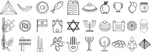 Set of Jewish clip art on white background