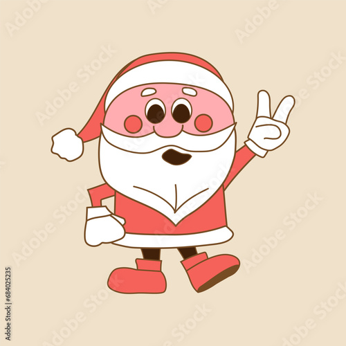 Santa Claus showing victory gesture on beige background