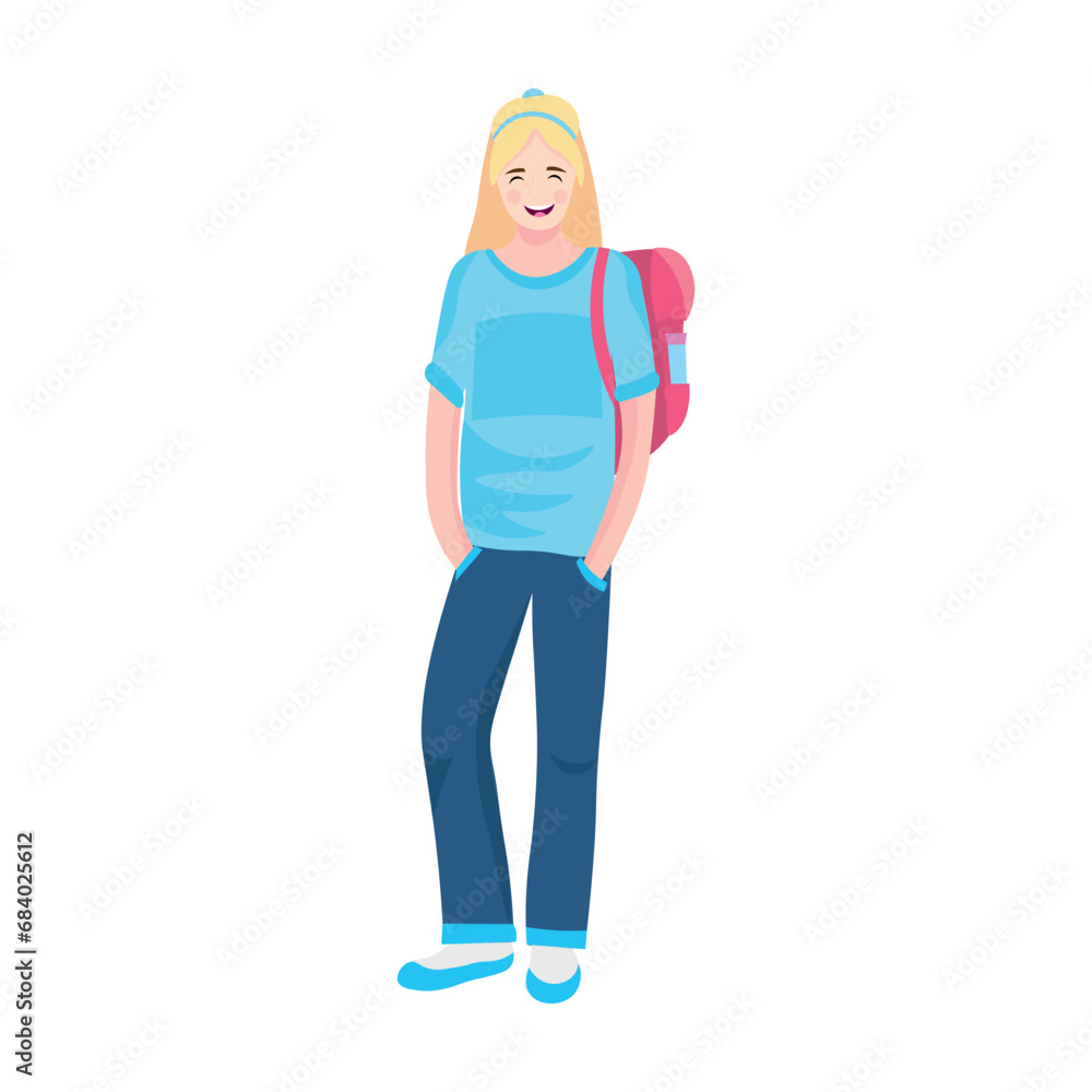 School girl with backpack on white background School girl with backpack on white background