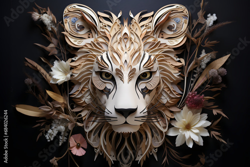 Intricate paper art masks inspired by wildlife, bringing the beauty and spirit of animals to life through delicate craftsmanship. Ai Generated.NO.03