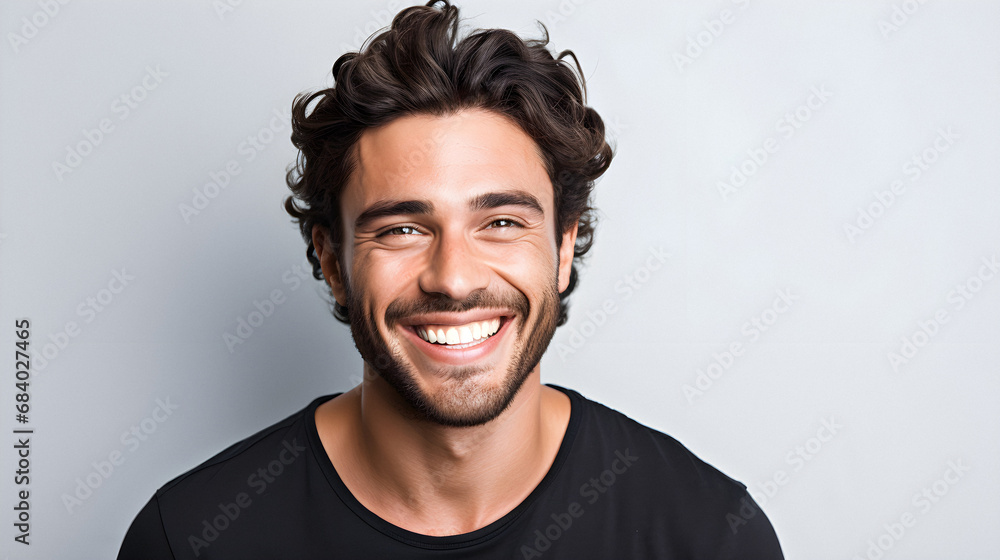 Young Handsome Man Smiling with White Background - Generative Ai