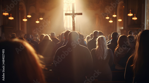 People at church praying - Generative Ai photo