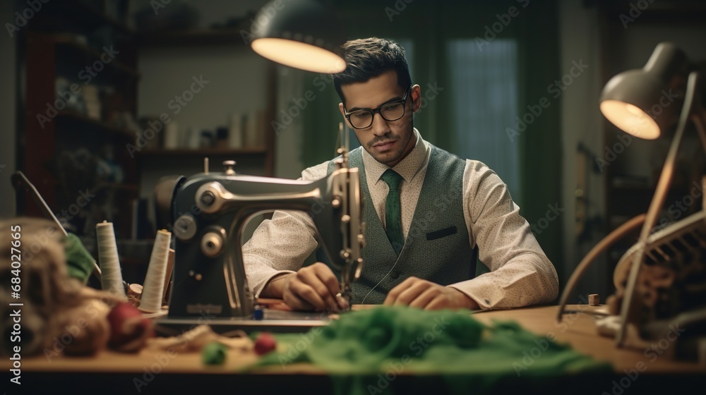 Handsome tailor woking the shop Handsome tailor woking the shop
