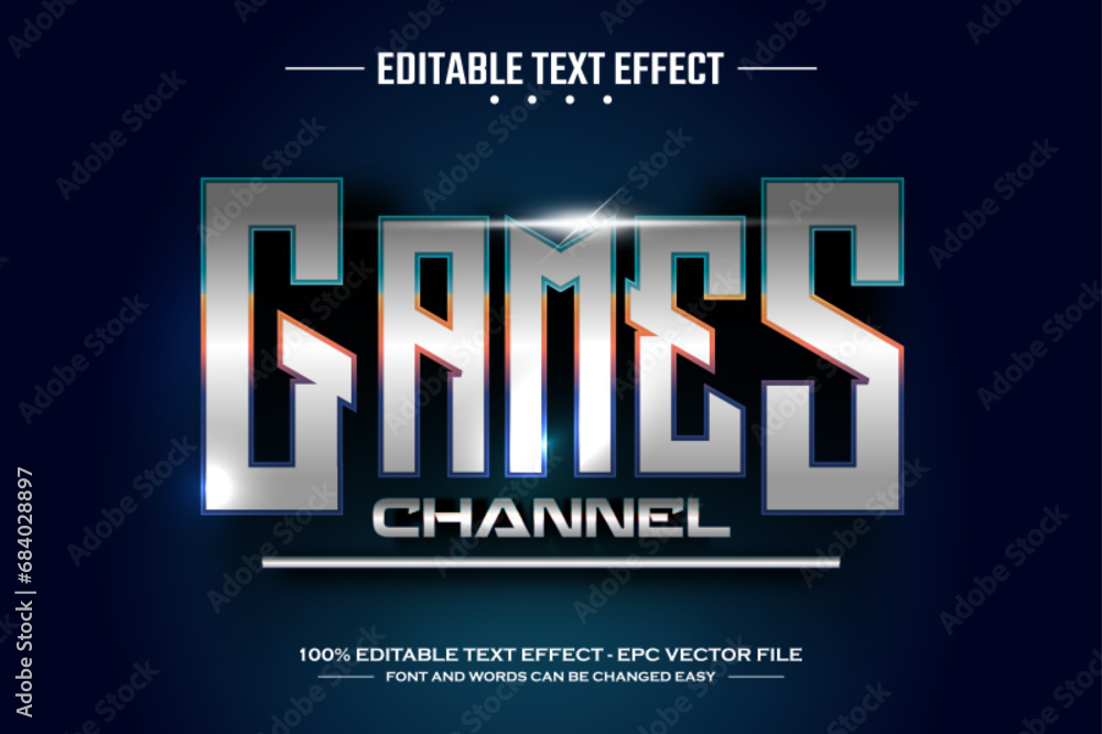 Games channel 3D editable text effect template Games channel 3D editable text effect template