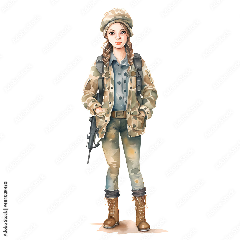 Cute Woman Hunting Watercolor Clipart Illustration Cute Woman Hunting Watercolor Clipart Illustration