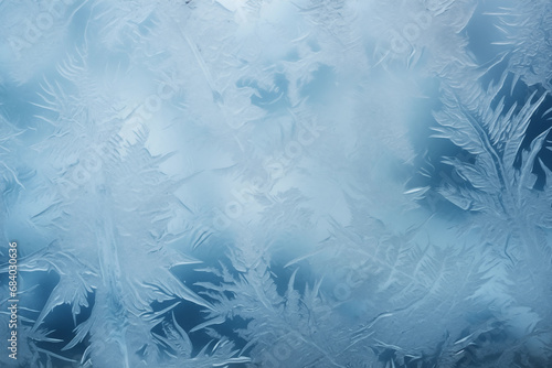 Winter frost patterns on glass. Ice crystals or cold winter background. © evgenia_lo
