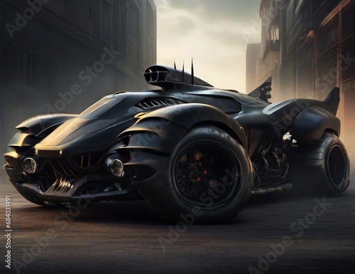 Illustration of a black bat monster car