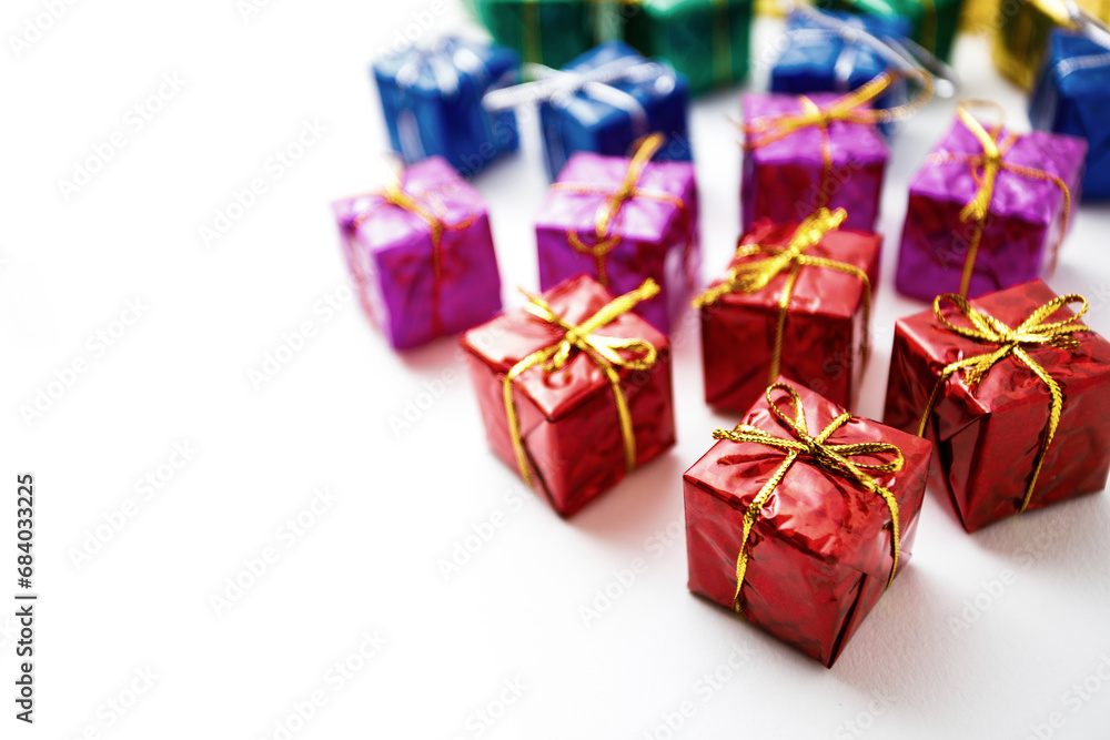 Many colorful gift boxes on white background Many colorful gift boxes on white background
