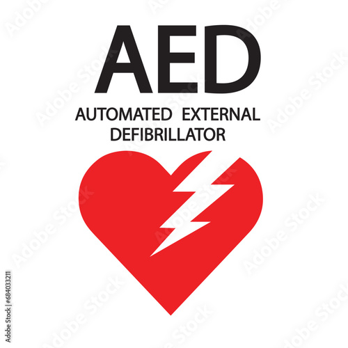 AED,automated external defibrillator / aed sign with heart and electricity symbol flat vector icon