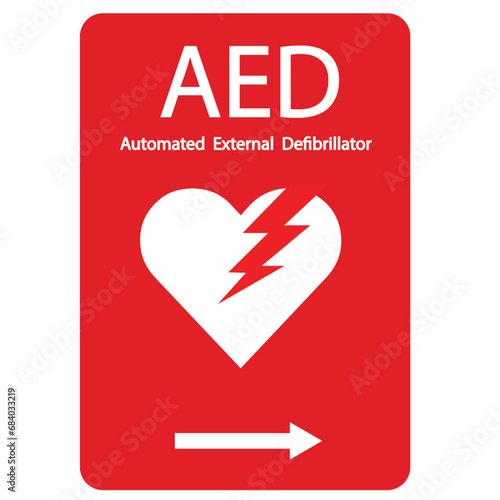 AED,automated external defibrillator / aed sign with heart and electricity symbol flat vector icon