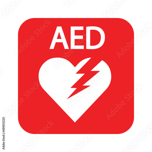 AED,automated external defibrillator / aed sign with heart and electricity symbol flat vector icon