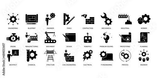Engineering icons set. Set of editable stroke icons.Vector set of Engineering