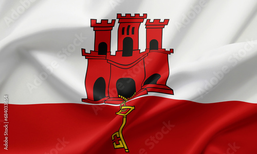 Fotografia Closeup Waving Flag of Gibraltar