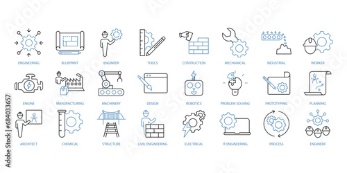 Engineering icons set. Set of editable stroke icons.Vector set of Engineering