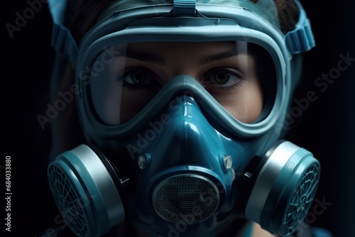 a woman wearing a gas mask