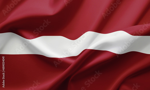 Closeup Waving Flag of Latvia photo