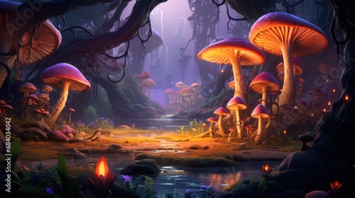 a forest with mushrooms
