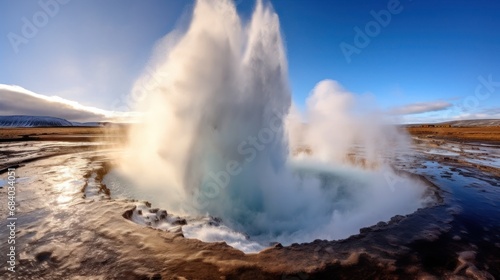 a geyser erupting in a hot spring