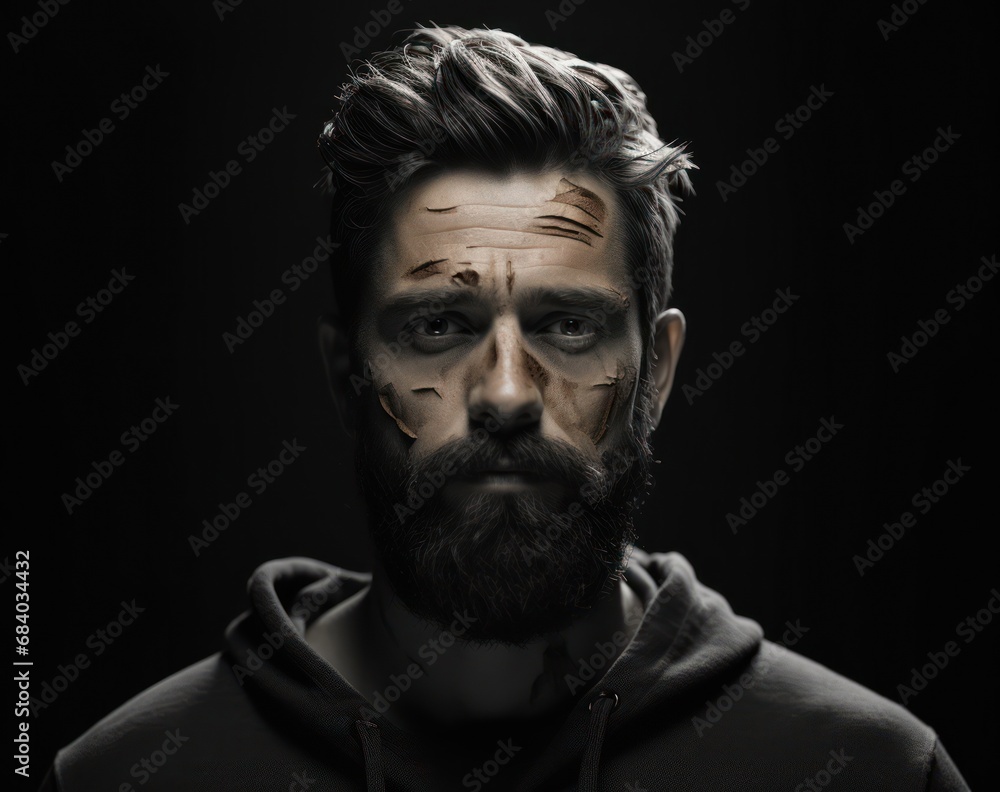 a man with a beard and a beard with marks on his face a man with a beard and a beard with marks on his face