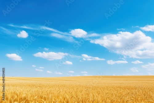 a field of wheat under a blue sky