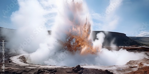 a geyser explosion with smoke and dirt