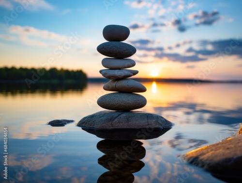 a stack of rocks in water