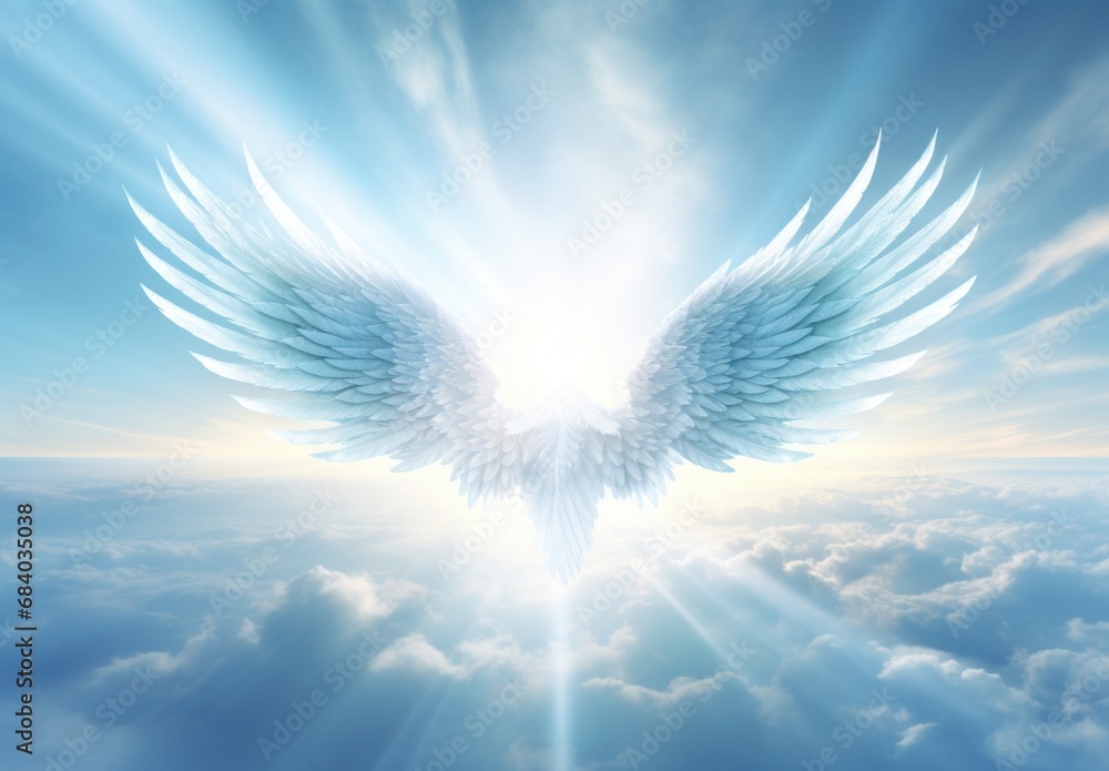a white angel wings in the sky - obrazy, fototapety, plakaty 
