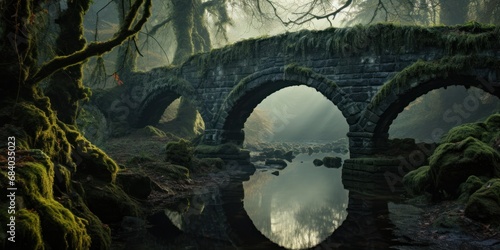 a stone bridge over a stream with mossy trees © sam