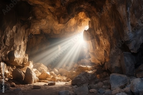 light shining through a cave