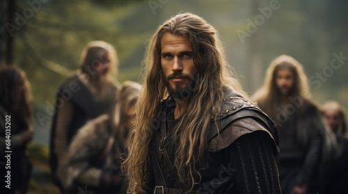 a man with long hair and a beard photo