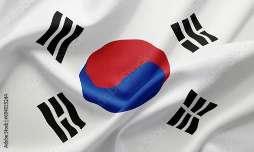 Closeup Waving Flag of South Korea photo