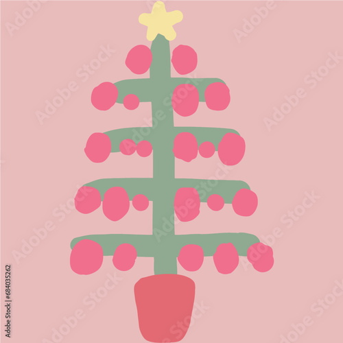 pastel christmas tree line art drawing
