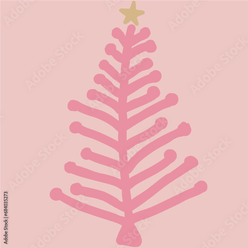 pink christmas tree, pastel christmas tree line art drawing