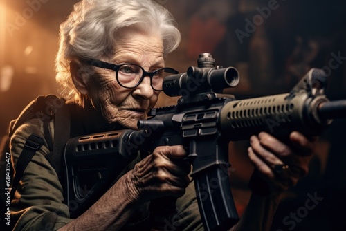 Fototapeta an old woman holding a gun