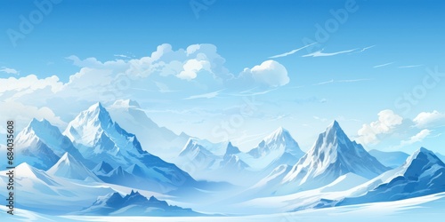 a snowy mountains and blue sky