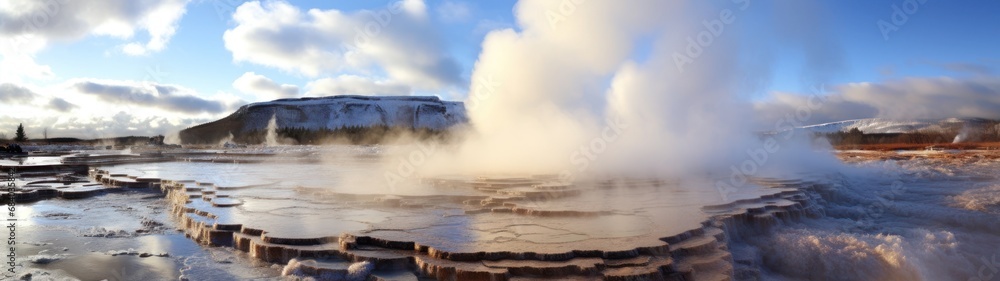 a hot spring with steam coming out of it