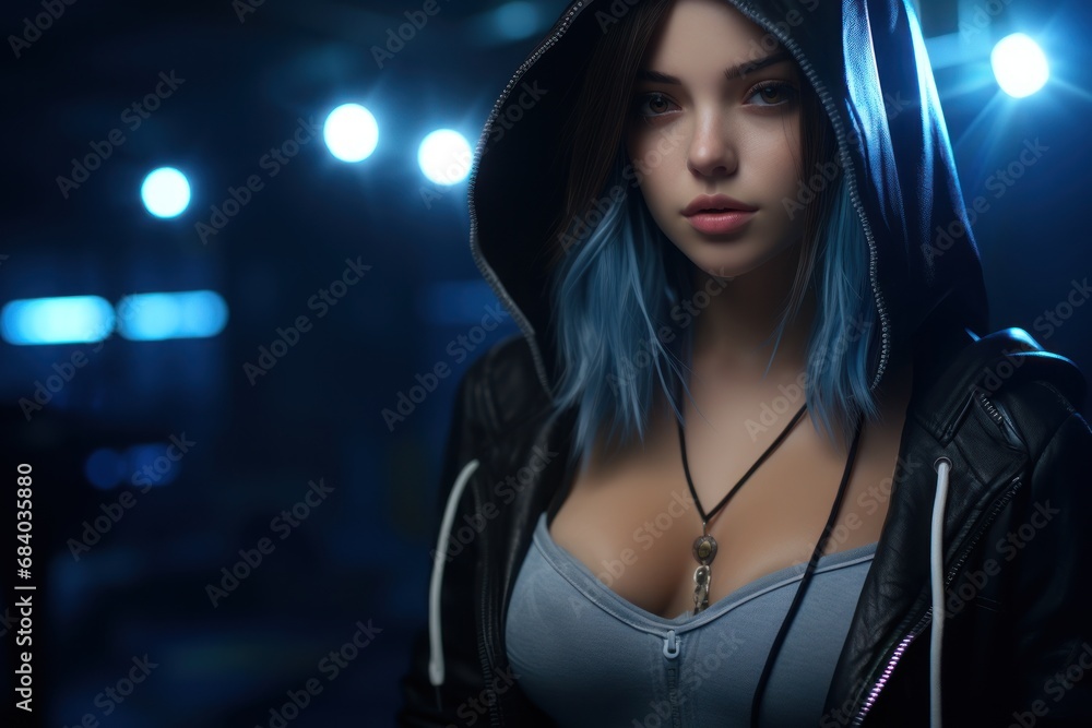 a woman with blue hair wearing a hoodie a woman with blue hair wearing a hoodie