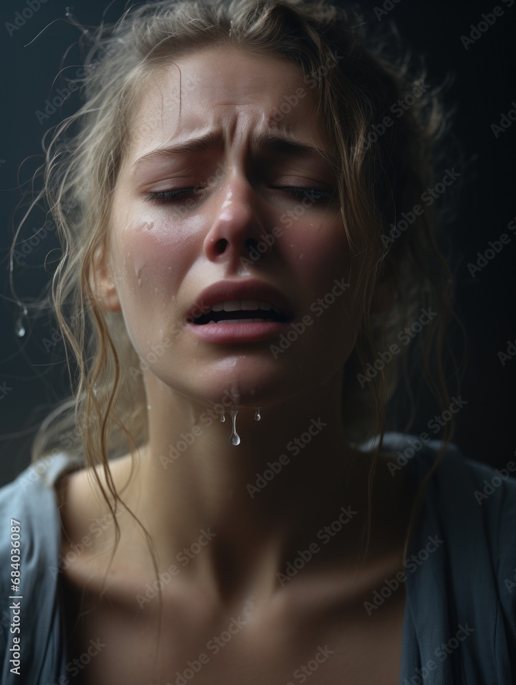 a woman crying with water on her face
