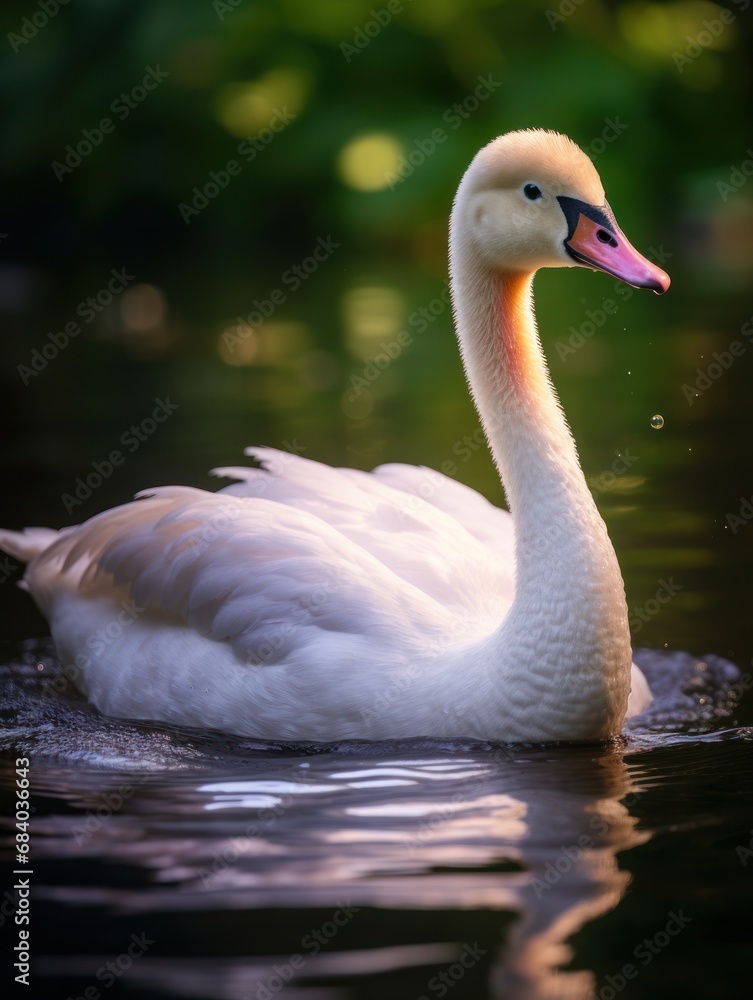 Fototapeta premium a white swan swimming in water