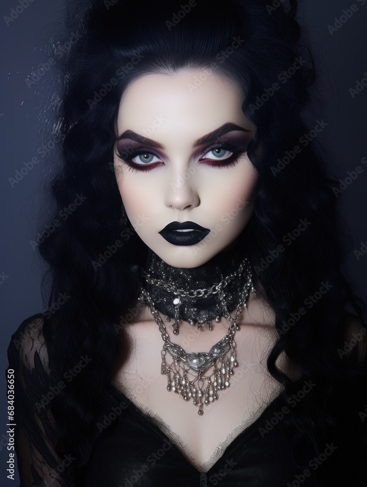 Fototapeta premium a woman with black makeup and black lipstick