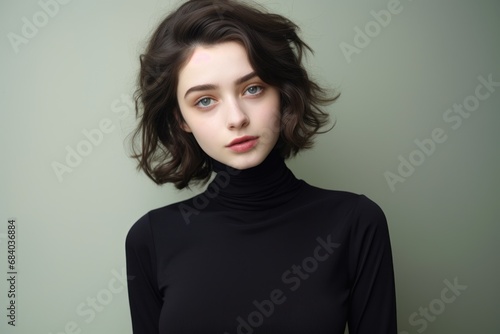 a woman in a black turtleneck