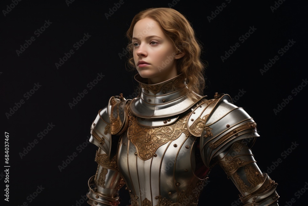 a woman in a armor