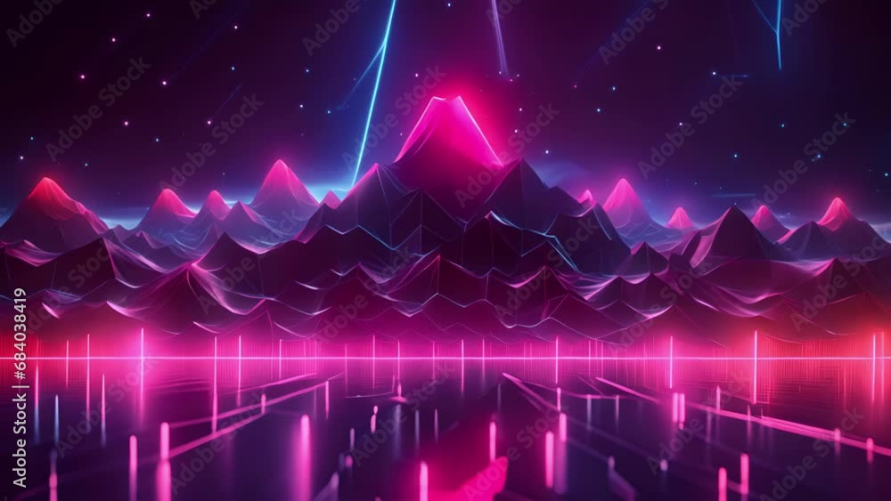 A futuristic landscape with mountains and neon lights A futuristic landscape with mountains and neon lights