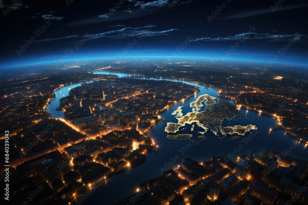 Enchanting Night Skyline Illuminated by Technological Wonders Generative AI