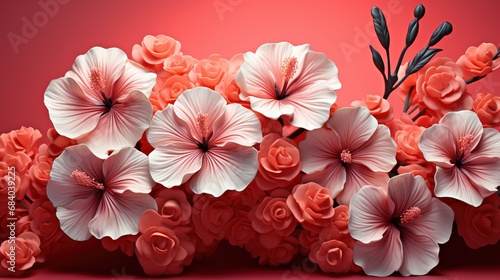 pink flowers on a red background