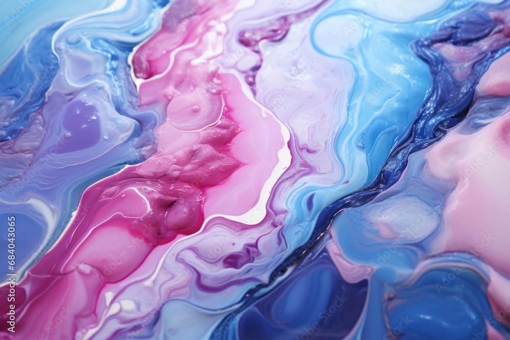 Vibrant Blue and Pink Liquid Swirling in a Mesmerizing Pattern Against Generative AI