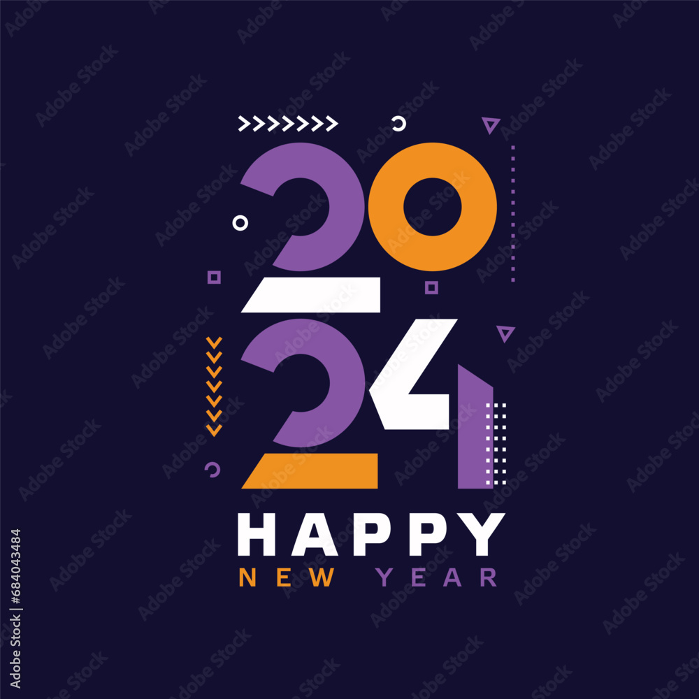 happy new year 2024 number design template