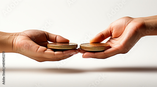 Hands of a young man with money, coins