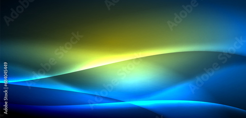 Dynamic waves in ethereal glow of neon lights. Concept merges fluidity of motion with vibrant allure of neon, crafting entrancing backdrop that embodies both vitality and futuristic sophistication